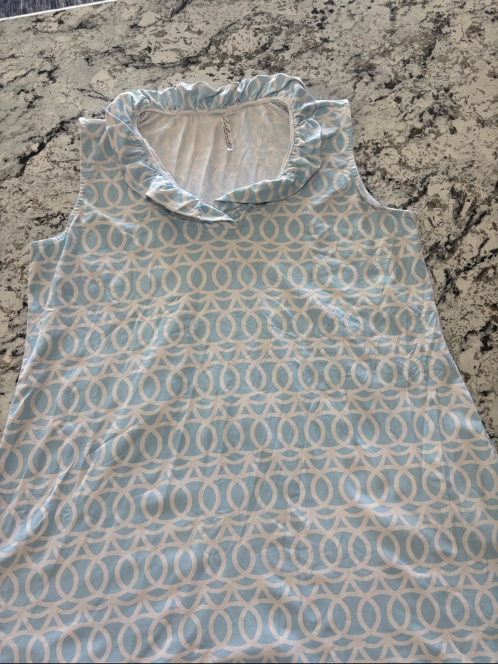 Lulu-B Light Blue and White Sleeveless Ruffle Neck Mini Dress